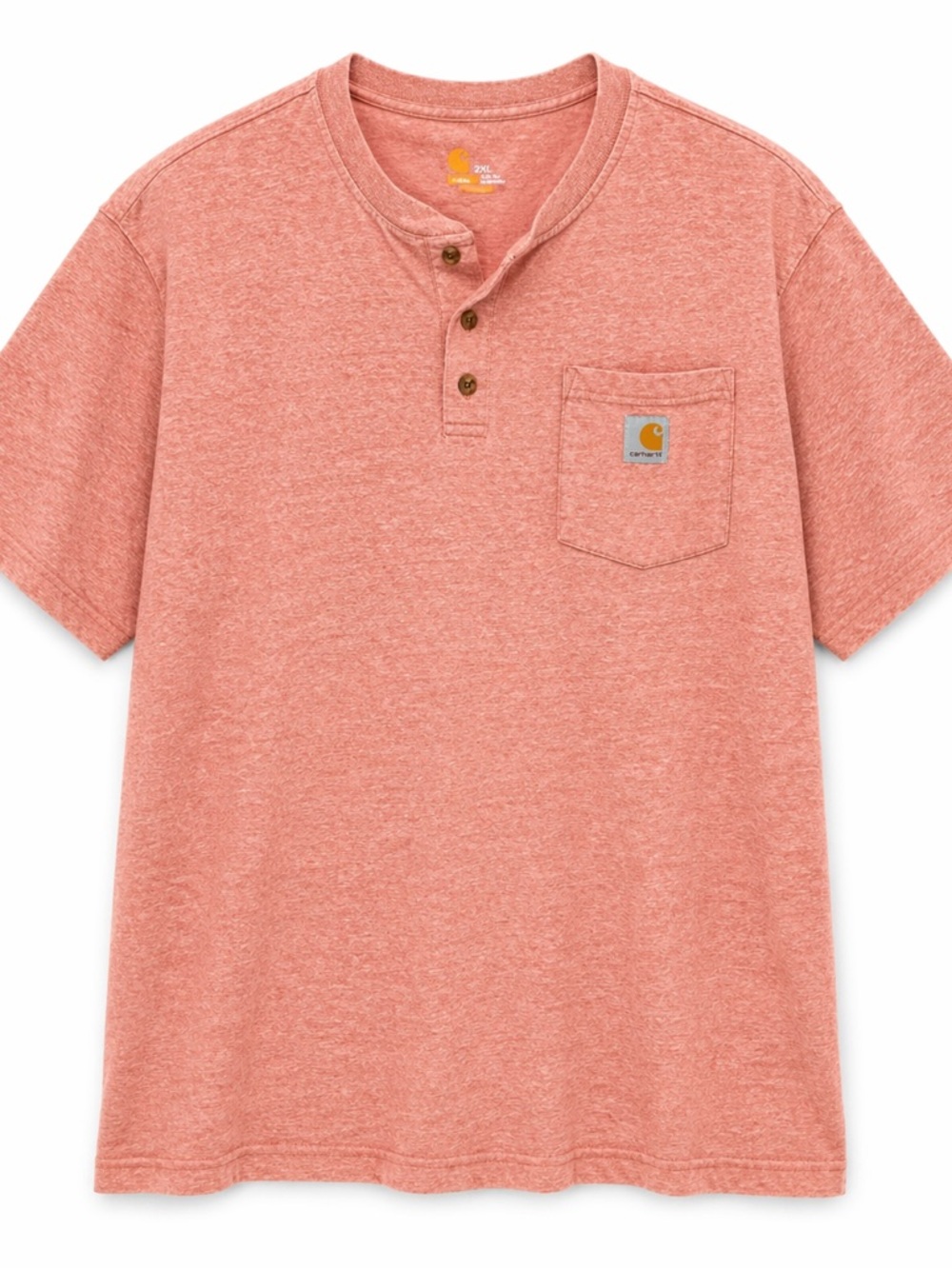 Carhartt Men's Heathered Coral Short-Sleeve Henley Pocket Tee